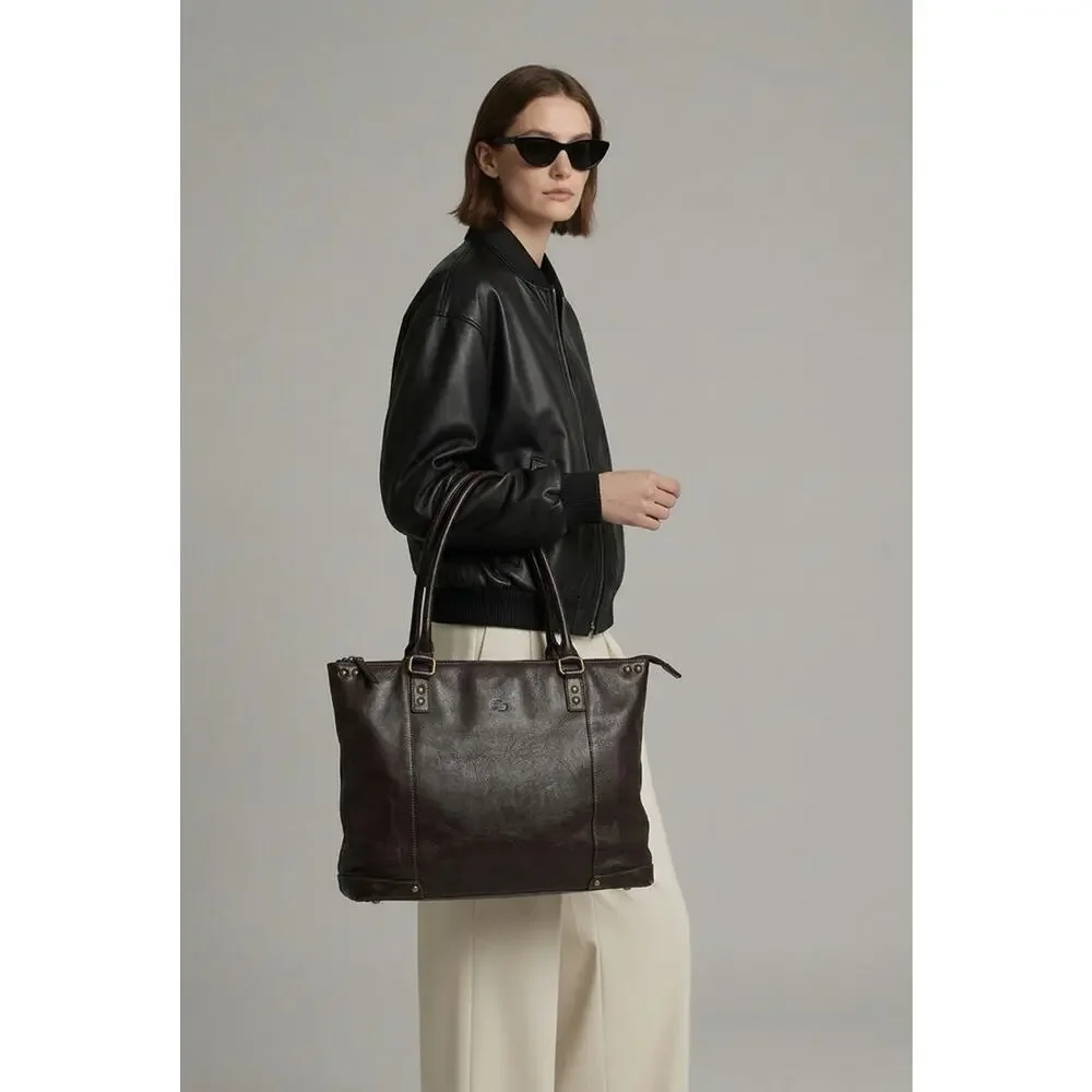 Solo New York Brown Leather Laptop Tote Bag Work Business Shoulder Bag Padded